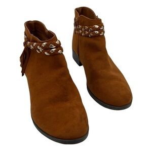 Wonder Nation Brown Boho Braided Suede Ankle Booties Size 4 Big Girl's